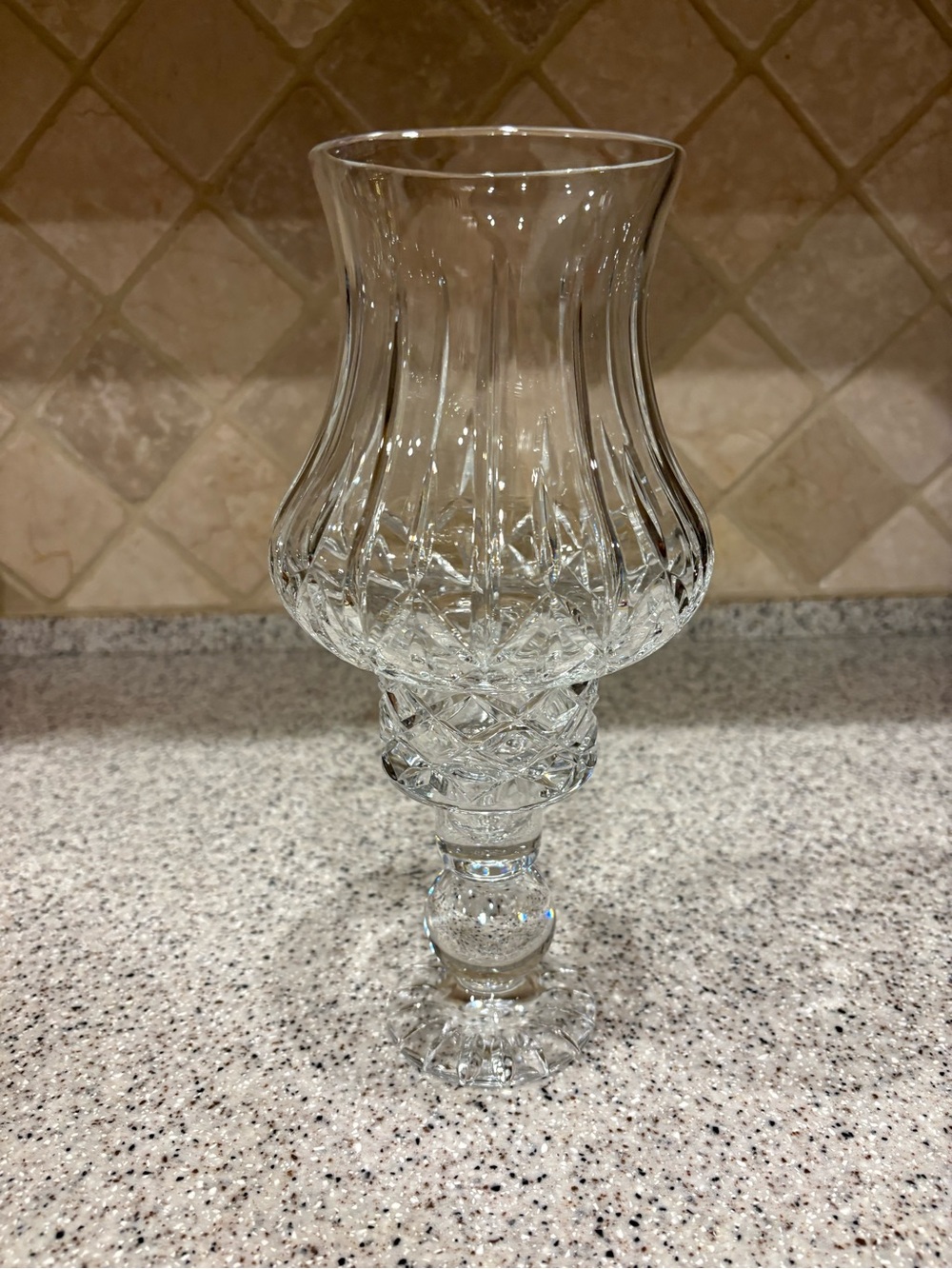 Vintage Block Crystal "Olympic Hurricane Lamp - 2 Piece Lead Crystal